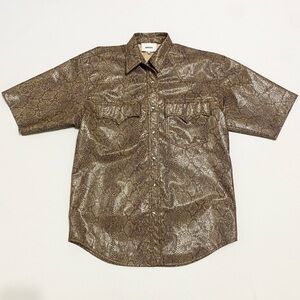Nanuska Seymour Faux Vegan Snakeskin Western Cowboy Oversized Button Down Top
